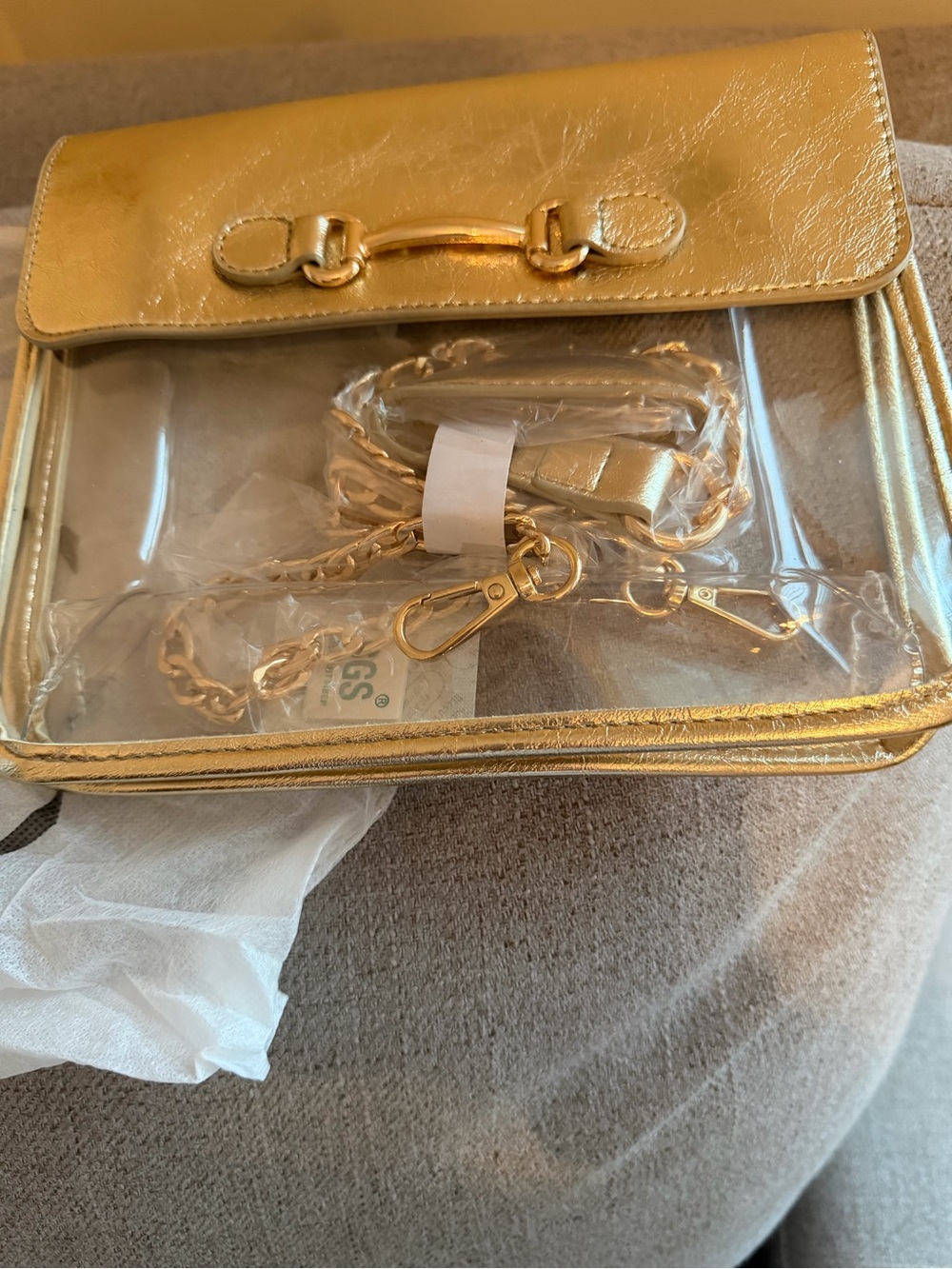 Gold Clear Crossbody Bag with Chain Strap - Picture 9 of 10